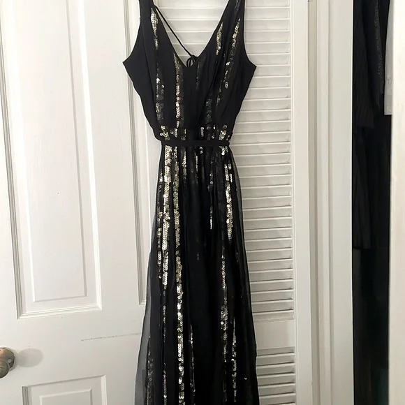 Topshop | Dresses | Topshop Sheer Sparkle Dress Thin Straps Slit In Front  Low Back Size | Poshmark